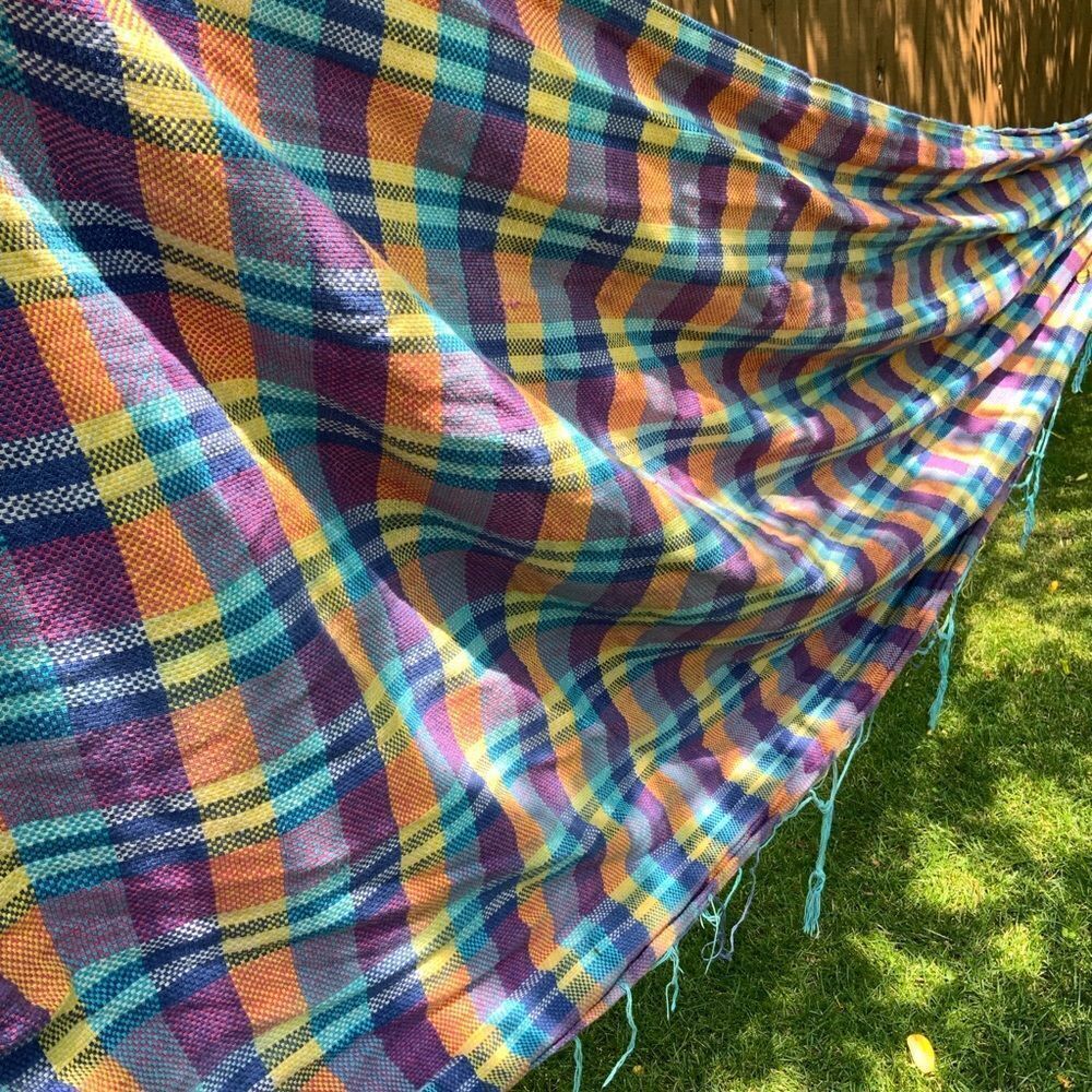 handmade hammock cotton‎ purple yellow blue plaid tartan camping colourful